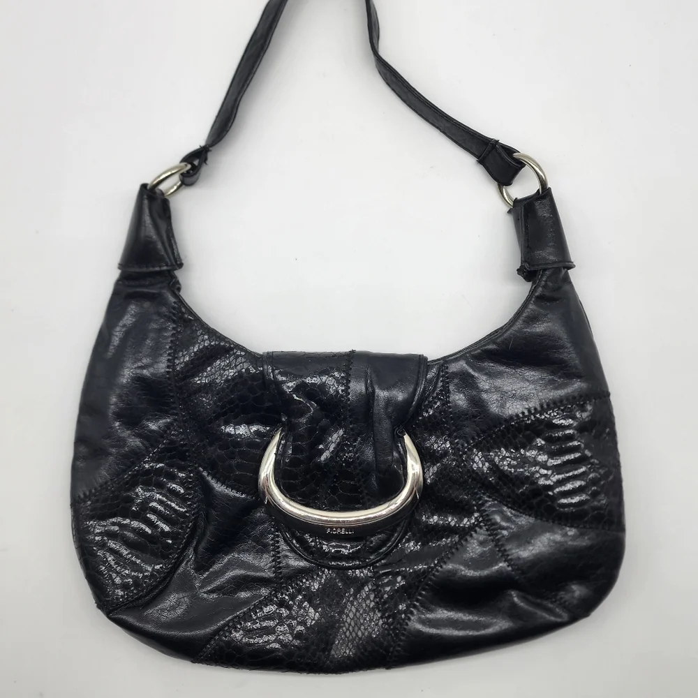 Vintage Fiorelli Black Y2K Patchwork Vinyl Shoulder Bag - Picture 4 of 16